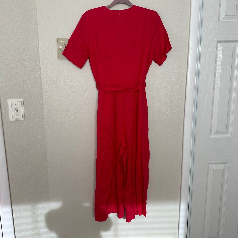 100% Linen Sz 8 Hot Pink Wide Leg Jumpsuit with Pockets Belted Natural Fibers - Picture 9 of 15